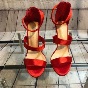 Red Satin 3-Strap, Ankle dress sandal